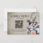 QR Code Dusty Blue Alice in Wonderland Bruiloft RSVP Kaartje (Voorkant)