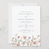 QR Code Dusty Blue Blush Pink Wildflower Wedding Kaart (Voorkant)