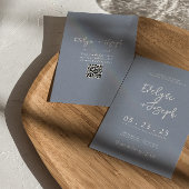 QR-code Dusty Blue Boho Chic Modern Wedding Kaart