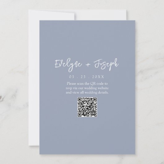 QR-code Dusty Blue Boho Chic Modern Wedding Kaart (Achterkant)