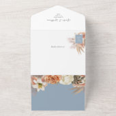 QR-code Dusty Blue Floral Wedding All In One Uitnodiging (Buitenkant)