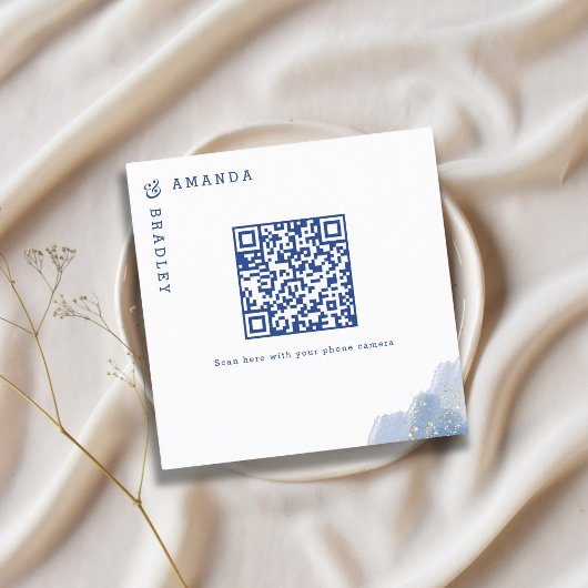 QR Code Dusty Blue Gold Mariage Website Cartes RSV