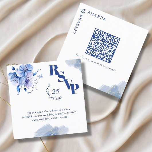 QR Code Dusty Blue Gold Mariage Website Cartes RSV