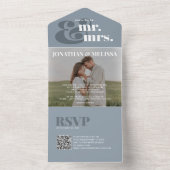 QR-code | Dusty Blue Overlay Photo Script Weddensc All In One Uitnodiging (Binnen)