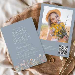 QR-code Dusty Blue Wildflower Vrijgezellenfeest