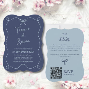 QR Code Dusty Navy Blue Wavy Hand getrokken Doodle Kaart