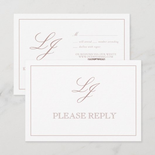 QR Code Dusty Rose Script Monogramme Mariage RSVP (Devant / Derrière)