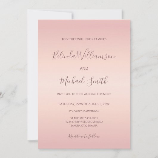 QR-code | Dusty Roze Eenvoudig Elegant Script Wedd Kaart (Voorkant)