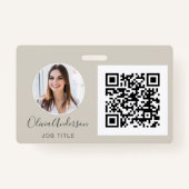 QR Code Earth Tone Foto Visitekaartje Badge (Voorkant)