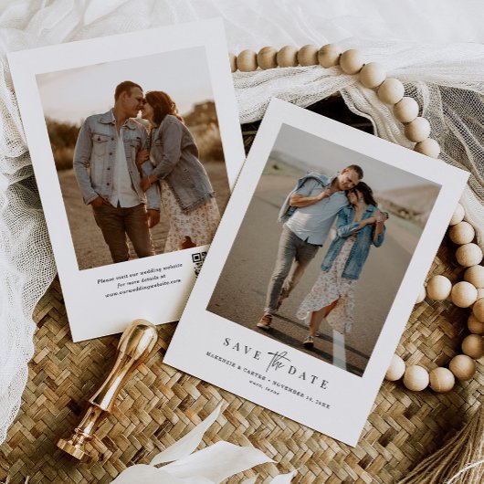 QR Code Eenvoudig Modern Minimalistisch Twee Foto Save The Date