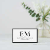 QR Code Eenvoudig Modern Zwart Wit Monogram Visitekaartje (Staand voorkant)