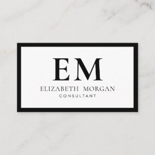 QR Code Eenvoudig Modern Zwart Wit Monogram Visitekaartje