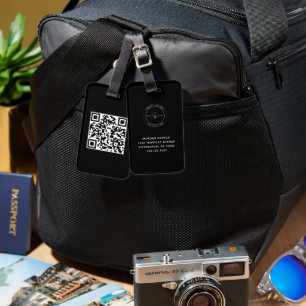 QR Code Eenvoudige Minimale Logo Naam Details Bagagelabel