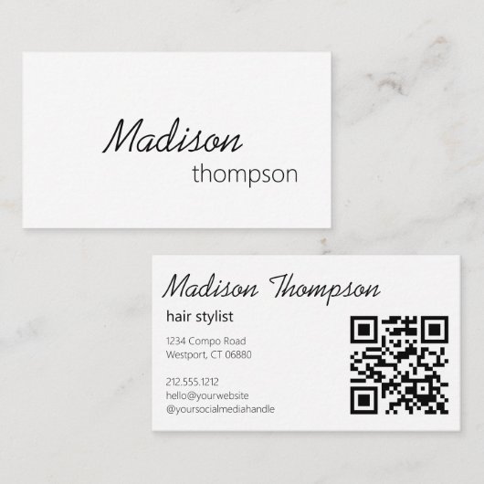 QR Code Eenvoudige Minimale Moderne Beroeps Visitekaartje (Voorkant / Achterkant)