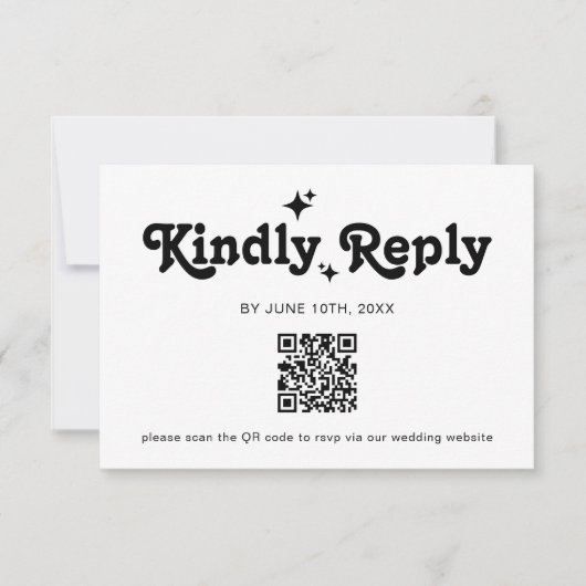 QR-code Eenvoudige retro bruiloft RSVP Kaartje (Voorkant)