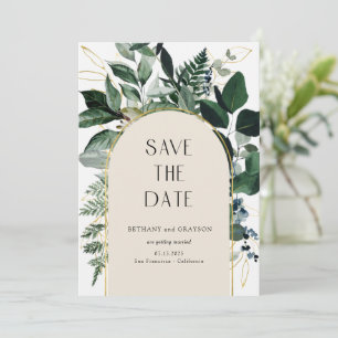 QR-code, Elegant beige Botanisch Bladgroen Bruilof Save The Date