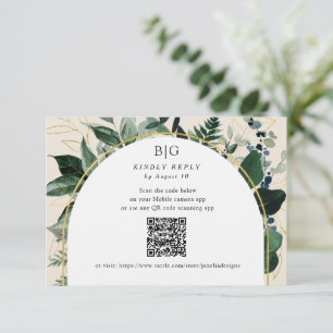 QR-code Elegant Beige Modern Botanisch groen RSVP Kaartje