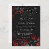 QR Code Elegant Black and Red Floral Wedding Kaart (Voorkant)