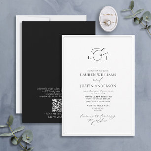 QR-code Elegant Black White Calligraphy Monogram Kaart
