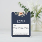 QR Code elegant bloemendonkerblauw RSVP Kaartje (Staand voorkant)