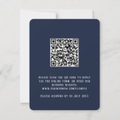 QR Code elegant bloemendonkerblauw RSVP Kaartje (Achterkant)