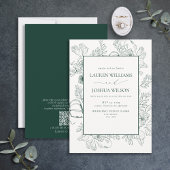 QR-code Elegant Emerald Green Floral Line Art Kaart