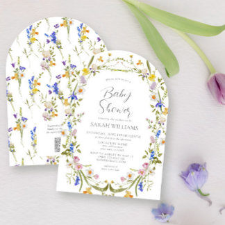 QR Code Elegant Genderneutraal Bloemen Baby shower Kaart