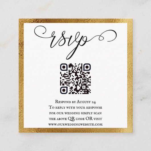 QR-code Elegant Gold Black White Weddenschap RSVP Informatiekaartje (Voorkant)