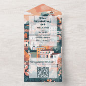 QR Code Elegant Italië Capri Bestemming Bruiloft All In One Uitnodiging (Binnen)