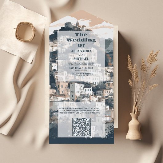 QR Code Elegant Italië Capri Bestemming Bruiloft All In One Uitnodiging