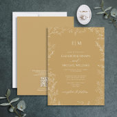 QR Code Elegant Leaf Gold Monogram Weddenschap Kaart