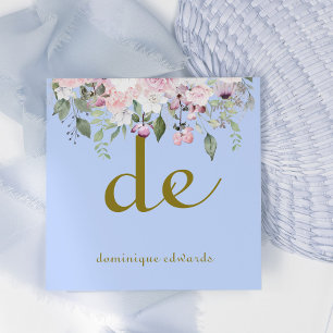 QR-code Elegant Light Blue Floral Cosmetics Vierkante Visitekaartje