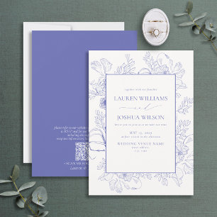 QR-code Elegant Lila Lavender Floral Wedding Kaart