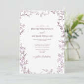 QR-code Elegant Minimal Leaf Burgundy Wedding Kaart (Staand voorkant)