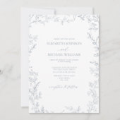 QR-code Elegant Minimal Leaf Dusty Blue Wedding Kaart (Voorkant)