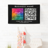 QR Code Elegant Modern Zwart Bedrijfsnaam Logo Spandoek (Insitu)