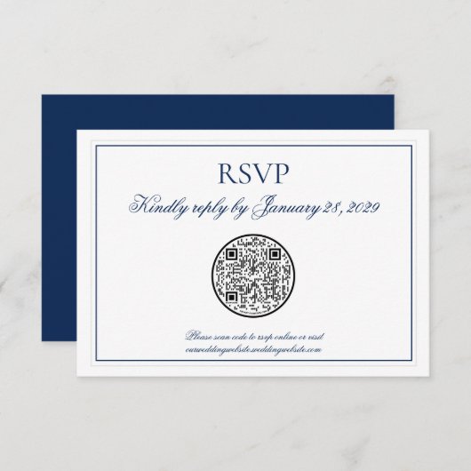 QR-code Elegant Navy Blue Weddenschap RSVP (Voorkant / Achterkant)