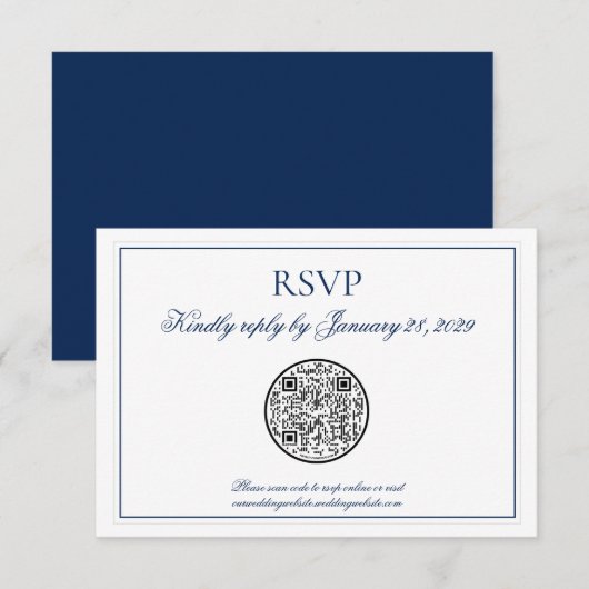 QR-code Elegant Navy Blue Weddenschap RSVP Kaartje (Voorkant / Achterkant)