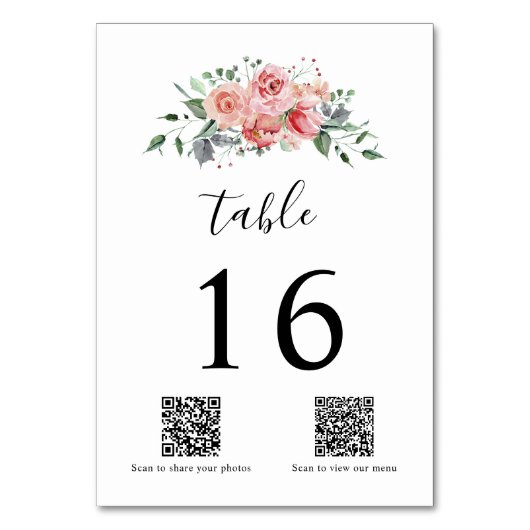 QR Code Elegant Pink Rose Watercolor Wedding Kaart (Voorkant)