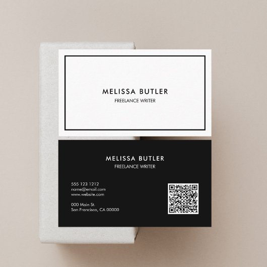 QR-code Elegant Professional Black en White Visitekaartje