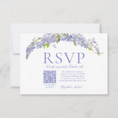 QR Code Elegant Purple Wisteria Script Formal RSVP Kaartje (Voorkant)