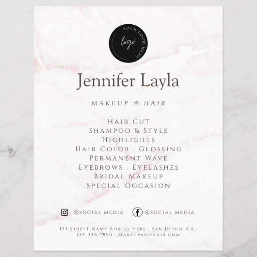QR Code Elegant Roos Goud Blush Marmeren Steen Flyer (Voorkant)