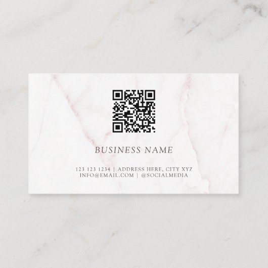 QR Code Elegant Roos Goud Blush Marmeren Steen Visitekaartje (Achterkant)
