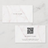 QR Code Elegant Roos Goud Blush Marmeren Steen Visitekaartje (Voorkant / Achterkant)