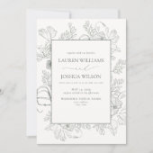 QR-code Elegant Sage Green Floral Line Art Weddens Kaart (Voorkant)