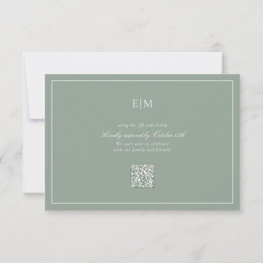 QR Code élégant Sage vert Monogramme mariage RSVP (Dos)