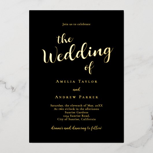 QR Code Elegant Script Kalligrafie Eenvoudige brui Folie Uitnodiging (Voorkant)