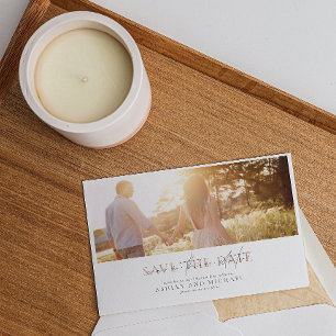 QR Code Elegant Script Photo Wedding Sla de datum Kaart