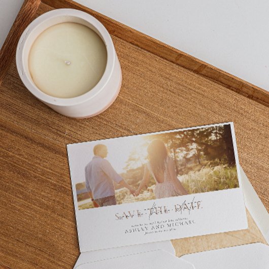 QR Code Elegant Script Photo Wedding Sla de datum Kaart