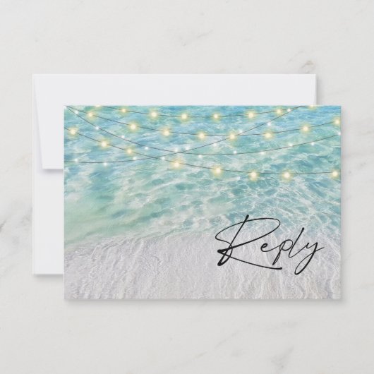 QR Code Elegant Seaside String Lights Beach RSVP Kaartje (Voorkant)